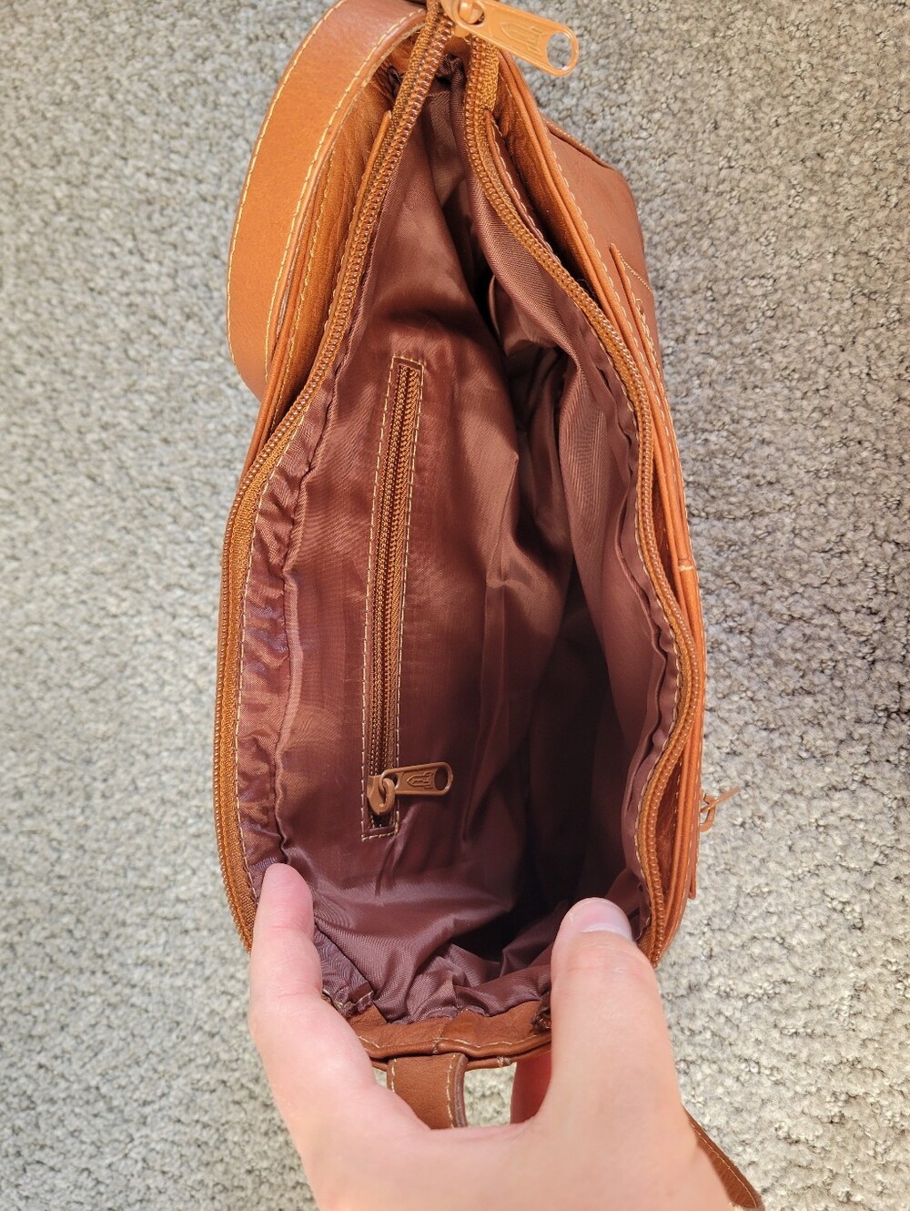 Genuine Leather Orange Brown Baguette Shoulder Bag 7" x 12.5" x 3" - Picture 6 of 14